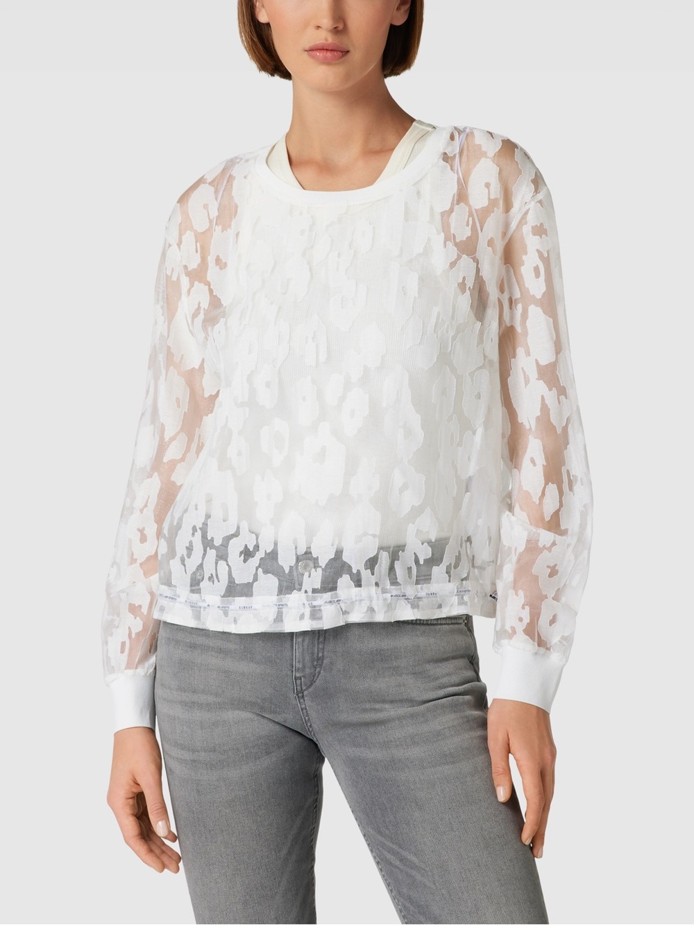 Marc Cain Sport Sheer Blouse Size Medium Off White Designer Luxury Chic Elegant